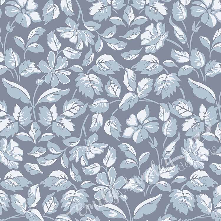Large Scale Heritage Floral Tapestry Steel Blue peel and stick wallpaper pattern swatch